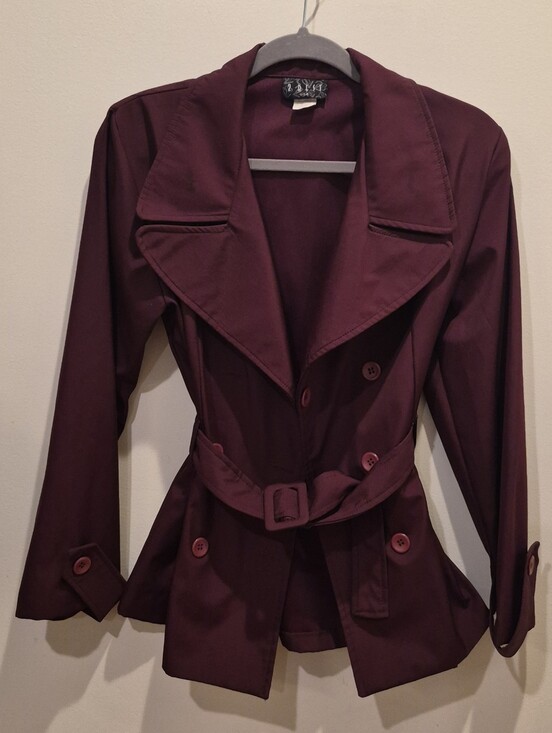 Jackets & Blazers - Classic Women's Belted Pea Coat - Burgundy